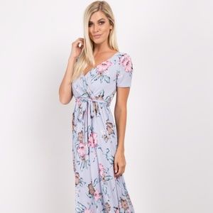 Mint Floral Hi-Low Wrap Midi Dress